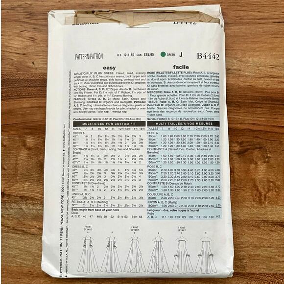 UNCUT Butterick 4442 Sewing Pattern Sz XXS XS Formal Spaghetti Strap Maxi Dress - Picture 2 of 2